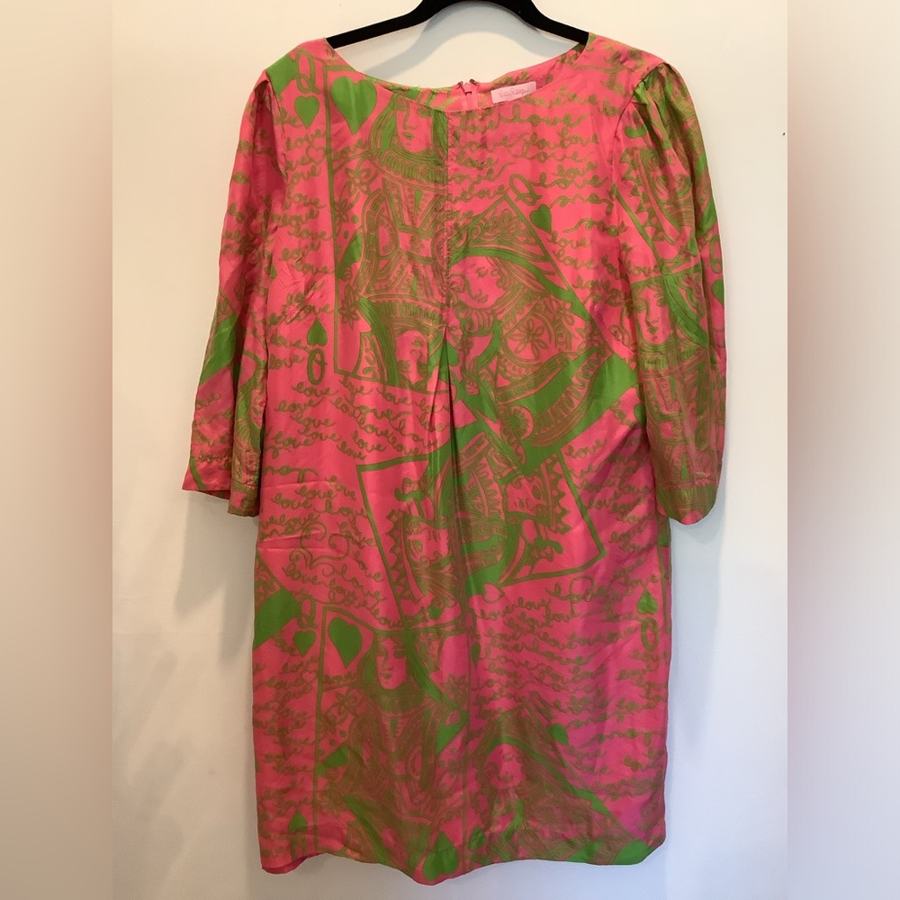 Funky fun card print Lilly Pulitzer silk shift dress Sz 16